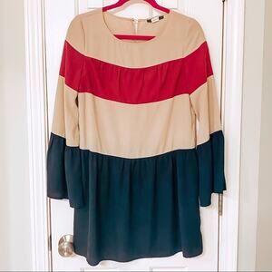 WEST 36TH • Tan | Navy | Red Striped Bell Sleeve Dress